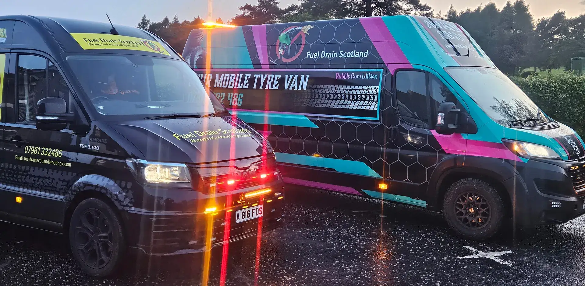 Fuel Drain Scotland fuel-drain and mobile tyre vans ready for call-outs.